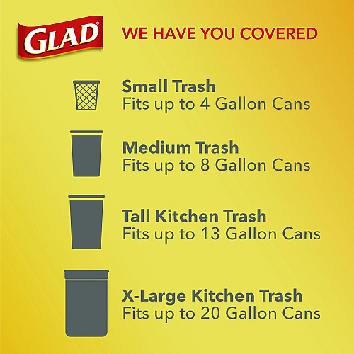 Glad OdorShield Quick-Tie Small Trash Bags, Tie-Flap, 4 gal, Fresh Clean Scent, 8" x 18", White, 26 Bags/Box, 6 Boxes/Carton (78812)