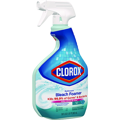Clorox Bleach Foamer Bathroom Spray, Original, 30 oz Spray Bottle, 9/Carton For Bathroom - 30 fl oz (0.9 quart) - Ocean Mist Scent - Recommended For: Soap Scum Remover - Disinfectant - Clear Spray Bottle - 9 / Carton (30614)