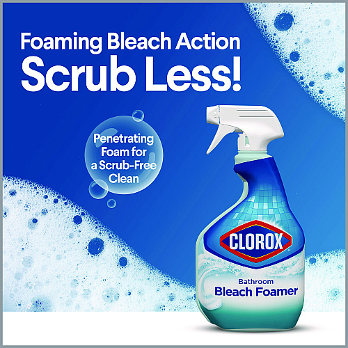 Clorox Bleach Foamer Bathroom Spray, Original, 30 oz Spray Bottle, 9/Carton For Bathroom - 30 fl oz (0.9 quart) - Ocean Mist Scent - Recommended For: Soap Scum Remover - Disinfectant - Clear Spray Bottle - 9 / Carton (30614)