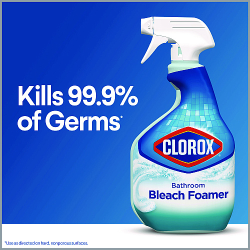 Clorox Bleach Foamer Bathroom Spray, Original, 30 oz Spray Bottle, 9/Carton For Bathroom - 30 fl oz (0.9 quart) - Ocean Mist Scent - Recommended For: Soap Scum Remover - Disinfectant - Clear Spray Bottle - 9 / Carton (30614)