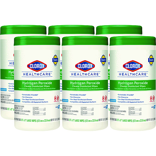 Clorox Healthcare Hydrogen Peroxide Cleaner Disinfectant Wipes, 9 x 6.75, Unscented, White, 95/Canister, 6 Canisters/Carton (30824)