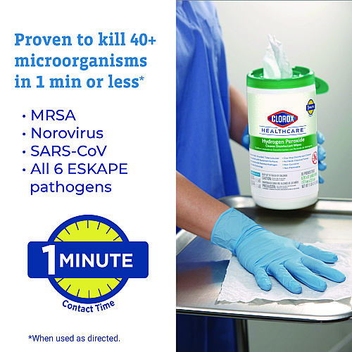 Clorox Healthcare Hydrogen Peroxide Cleaner Disinfectant Wipes, 9 x 6.75, Unscented, White, 95/Canister, 6 Canisters/Carton (30824)