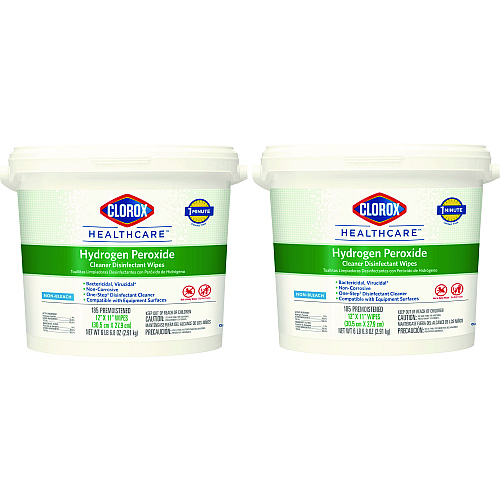 Clorox Healthcare Hydrogen Peroxide Cleaner Disinfectant Wipes, 11 x 12, Unscented, White, 185/Canister, 2 Canisters/Carton (30826)