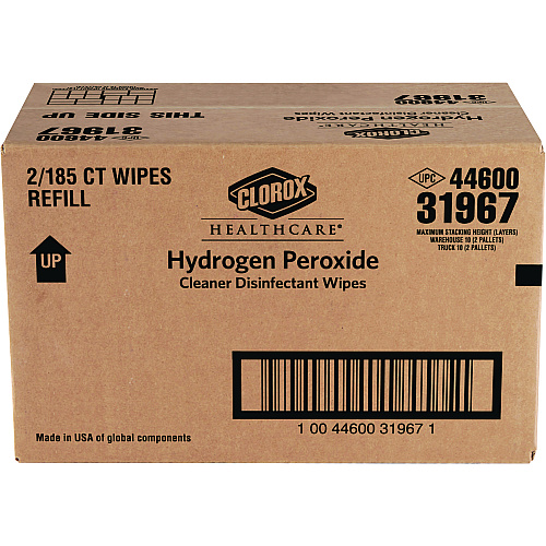 Clorox Healthcare Hydrogen Peroxide Cleaner Disinfectant Wipes, 12 x 11, Unscented, White, 185/Pack, 2 Packs/Carton (30827)