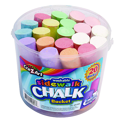 Cra-Z-Art Washable Sidewalk Jumbo Chalk in Storage Bucket with Lid and Handle, 12.63", 20 Assorted Colors (108076)