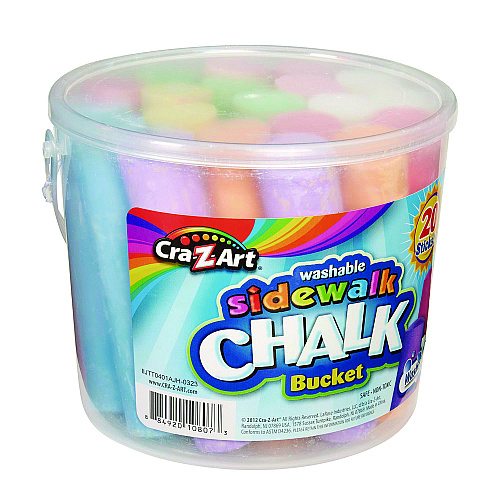 Cra-Z-Art Washable Sidewalk Jumbo Chalk in Storage Bucket with Lid and Handle, 12.63", 20 Assorted Colors (108076)