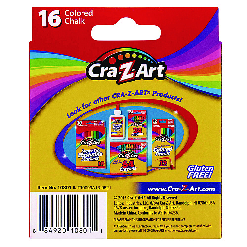 Cra-Z-Art Colored Chalk, Assorted Colors, 16/Pack (1080148)