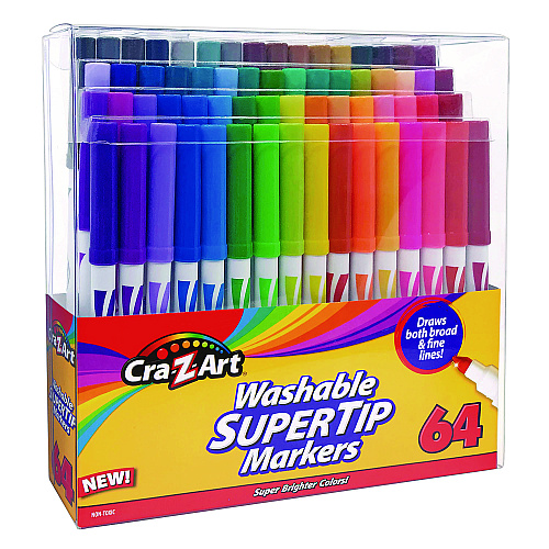 Cra-Z-Art Washable SuperTip Markers, Fine/Broad Bullet Tips, Assorted Colors, 64/Set (10128WM16)