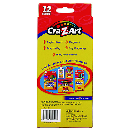Cra-Z-Art Colored Pencils, 12 Assorted Lead and Barrel Colors, 12/Set (1040472)