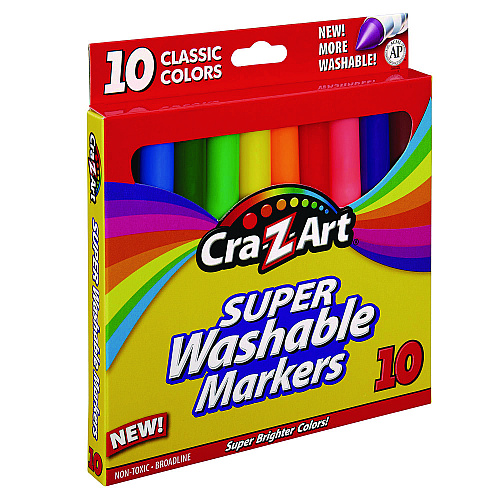 Cra-Z-Art Super Washable Markers, Broad Bullet Tip, Assorted Colors, 10/Set (1000224)