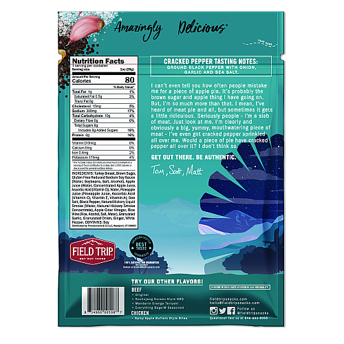 Field Trip Turkey Jerky, Cracked Pepper Turkey, 1 oz Bag, 12 Bags/Carton (FLD00508)