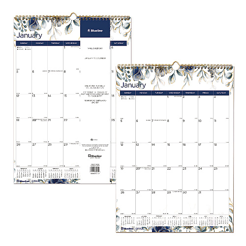 Blueline 12-Month Colorful Wall Calendar, Floral Artwork, 12 x 17, White Sheets, 12-Month (Jan to Dec): 2026 (C173128)