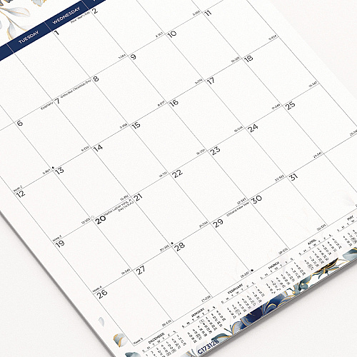 Blueline 12-Month Colorful Wall Calendar, Floral Artwork, 12 x 17, White Sheets, 12-Month (Jan to Dec): 2026 (C173128)