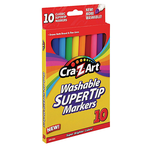 Cra-Z-Art Washable SuperTip Markers, Fine/Broad Bullet Tips, Assorted Colors, 10/Set (1007348)