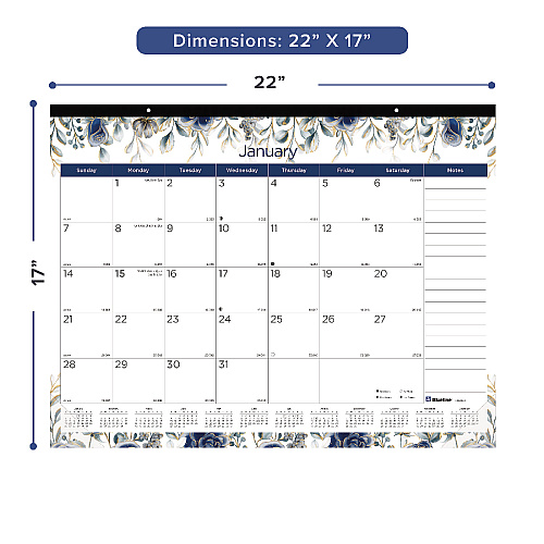 Blueline Monthly Desk Pad Calendar, Floral Artwork, 22 x 17, Black Binding, White/Multicolor Sheets, 12-Month (Jan-Dec): 2026 (C194128)