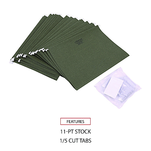 Universal Hanging File Folders, Letter Size, 1/5-Cut Tabs, Standard Green, 25/Box (UNV14115)