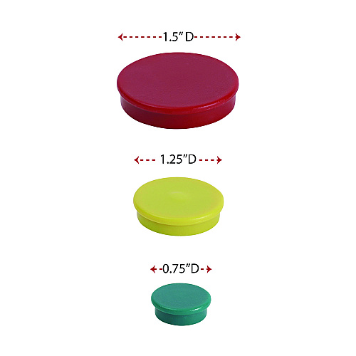 Universal High-Intensity Assorted Magnets, Circles, Assorted Colors, 0.75", 1.25" and 1.5" Diameters, 30/Pack (UNV31251)