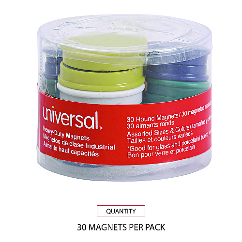 Universal High-Intensity Assorted Magnets, Circles, Assorted Colors, 0.75", 1.25" and 1.5" Diameters, 30/Pack (UNV31251)