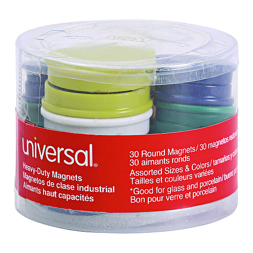 Universal High-Intensity Assorted Magnets, Circles, Assorted Colors, 0.75", 1.25" and 1.5" Diameters, 30/Pack (UNV31251)