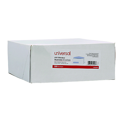 Universal Open-Side Security Tint Business Envelope, 1 Window, #10, Commercial Flap, Gummed Closure, 4.13 x 9.5, White, 500/Box (UNV35203)