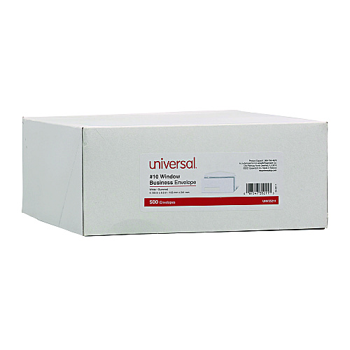 Universal Open-Side Business Envelope, 1 Window, #10, Commercial Flap, Gummed Closure, 4.13 x 9.5, White, 500/Box (UNV35211)