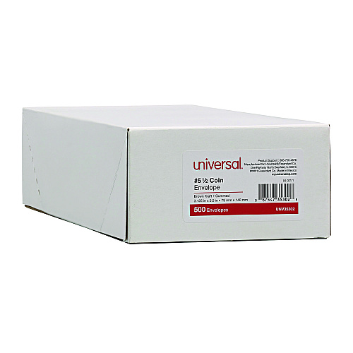Universal Kraft Coin Envelope, #5 1/2, Round Flap, Gummed Closure, 3.13 x 5.5, Light Brown Kraft, 500/Box (UNV35302)