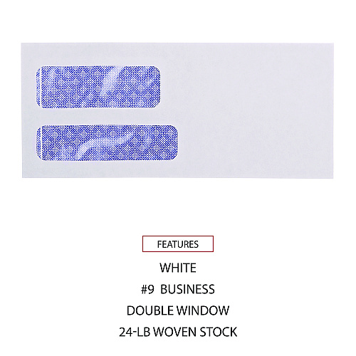 Universal Double Window Business Envelope, #9, Commercial Flap, Gummed Closure, 3.88 x 8.88, White, 500/Box (UNV36301)