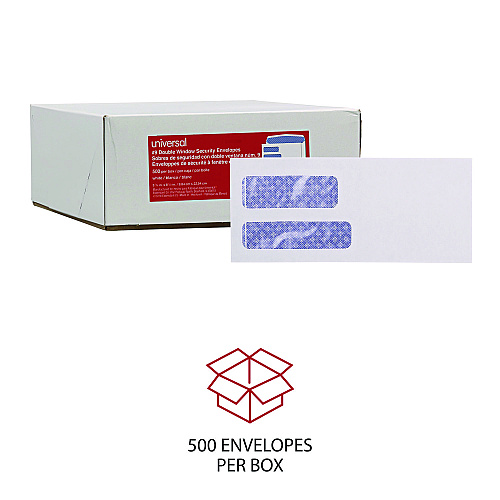 Universal Double Window Business Envelope, #9, Commercial Flap, Gummed Closure, 3.88 x 8.88, White, 500/Box (UNV36301)