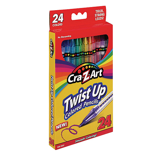 Cra-Z-Art Twist Up Colored Pencils, 24 Assorted Lead Colors, Clear Barrel, 24/Set (1046224)