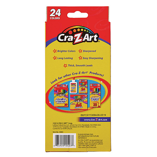 Cra-Z-Art Colored Pencils, 24 Assorted Lead and Barrel Colors, 24/Set (10403WM40)