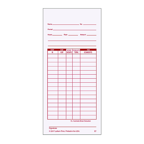 Time Clock Cards for Lathem Time 7000E, Two Sides, 3.5 x 7.25, 100/Pack (E7100)