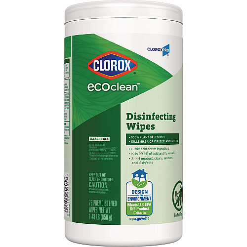 Clorox EcoClean Disinfecting Wipes, 1-Ply, 8 x 7, Unscented, White, 6/Carton (60605CT)
