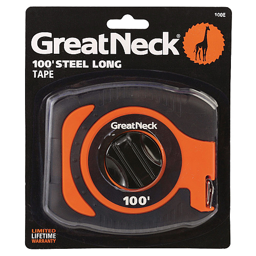 Great Neck English Rule Measuring Tape, 0.38" x 100 ft, Steel, Yellow (100E)