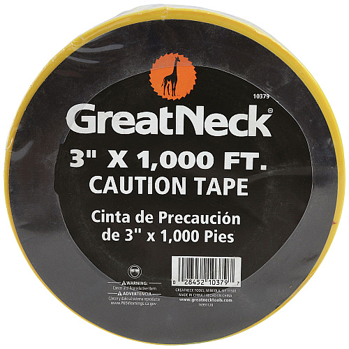 Great Neck Caution Safety Tape, Non-Adhesive, 3" x 1,000 ft, Yellow (10379)