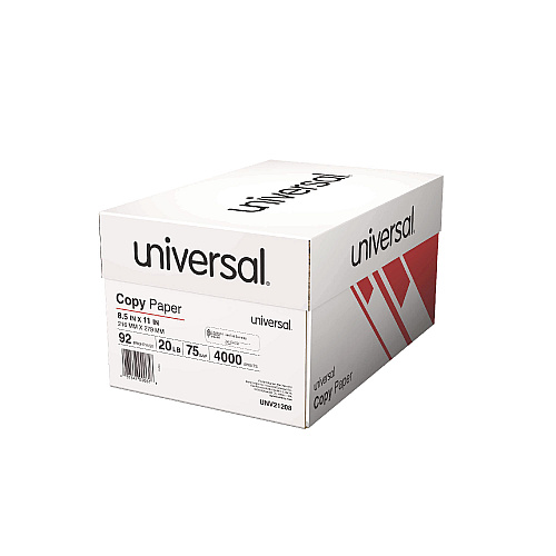 Universal Copy Paper Convenience Carton, 92 Bright, 20 lb Bond Weight, 8.5 x 11, White, 500 Sheets/Ream, 8 Reams/Carton (UNV21208)