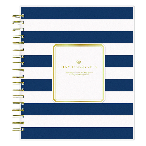 Blue Sky Day Designer Navy Stripe Daily/Monthly Planner, Horizontal Stripe Artwork, 10 x 8, Navy/White Cover, 12-Month (Jan-Dec): 2026 (142098)