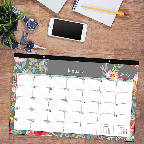 Blue Sky Sophie Desk Pad, Floral Artwork, 17 x 11, Multicolor Sheets, Black Binding, Clear Corners, 12-Month (Jan to Dec): 2026 (140089)