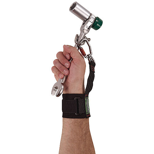 ergodyne Squids 3122 Pull-On Wrist Tool Lanyard with Carabiner Anchor, 5 lb Max Working Capacity, 7" Long, Black (19084)