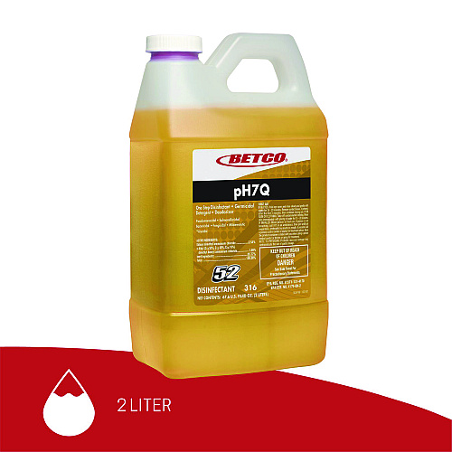 Betco pH7Q Neutral Disinfectant, Pleasant Lemon Scent, 2 L Bottle, 4/Carton (3164700)