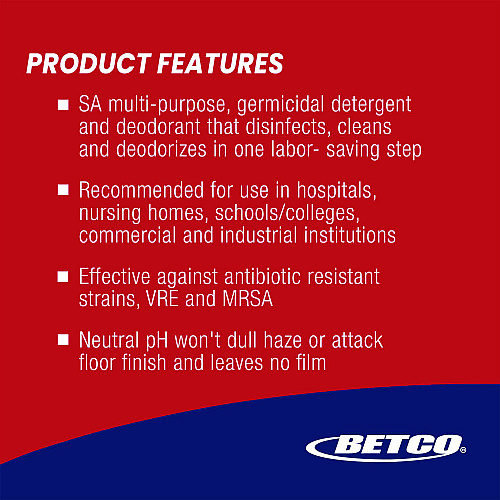 Betco pH7Q Neutral Disinfectant, Pleasant Lemon Scent, 2 L Bottle, 4/Carton (3164700)