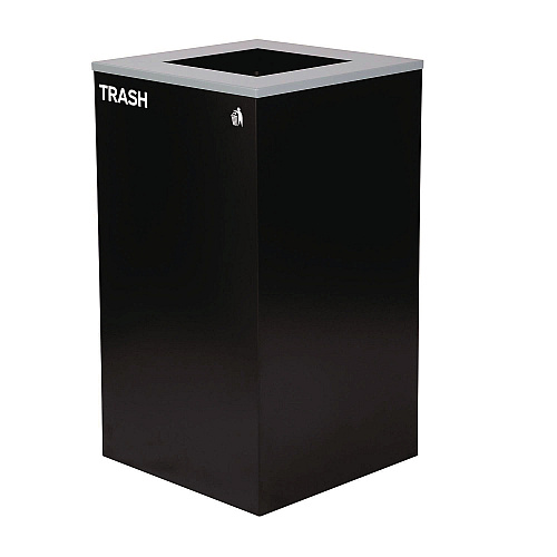 Alpine 29 Gallon Trash/Recycling Cans, Steel, Blue Recycling Can with Square Lid, Black Trash Can with Square Lid (4450BLKKIT1)