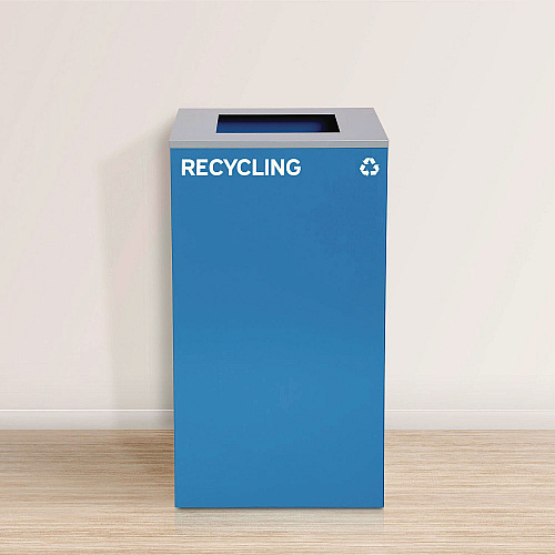 Alpine 29 Gallon Trash/Recycling Cans, Steel, Blue Recycling Can with Square Lid, Black Trash Can with Square Lid (4450BLKKIT1)