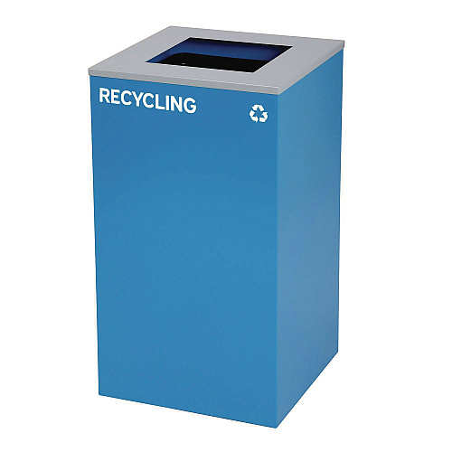 Alpine 29 Gallon Trash/Recycling Cans, Steel, Blue Recycling Can with Square Lid, Black Trash Can with Square Lid (4450BLKKIT1)
