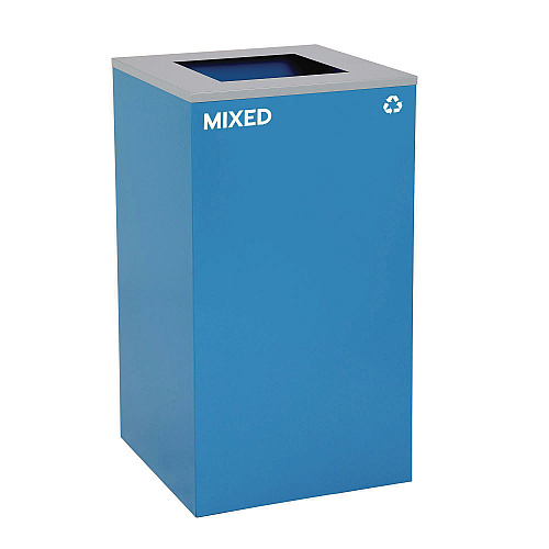 Alpine 29 Gallon Trash/Recycling Cans, Steel, Blue Mixed Recycling Can with Square Lid, Black Trash Can with Square Lid (4450BLKKIT2)