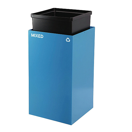 Alpine 29 Gallon Trash/Recycling Cans, Steel, Blue Mixed Recycling Can with Square Lid, Black Trash Can with Square Lid (4450BLKKIT2)
