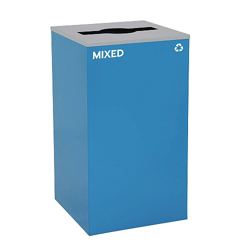 Alpine 29 Gallon Trash/Recycling Cans, Steel, Blue Mixed Recycling with Mixed Lid, Black Trash Can with Square Lid (4450BLKKIT3)