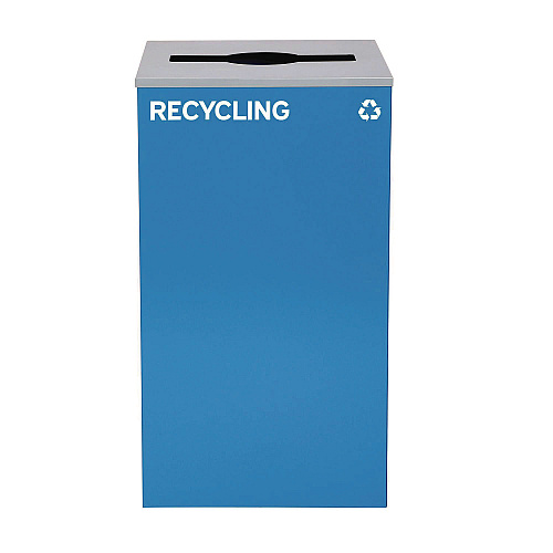 Alpine 29 Gallon Trash/Recycling Cans, Steel, Blue Recycling with Mixed Lid, Black Trash Can with Square Lid (4450BLKKIT4)