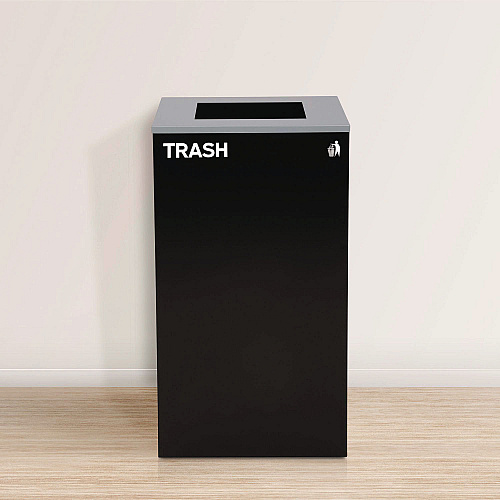 Alpine 29 Gallon Trash/Recycling Cans, Steel, Blue Recycling with Mixed Lid, Black Trash Can with Square Lid (4450BLKKIT4)