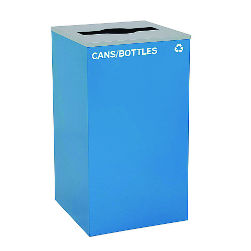 Alpine 29 Gallon Trash/Recycling Cans, Steel, Blue Cans/Bottles Recycling with Mixed Lid, Black Trash Can with Square Lid (4450BLKKIT5)