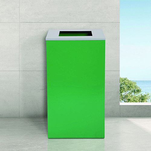 Alpine 29 Gallon Trash/Recycling Cans, Steel, Green Recycling Can with Square Lid, Black Trash Can with Square Lid (4450BLKKIT8)